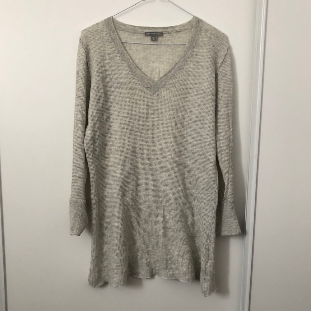 James Perse Los Angeles Gray Knit Cashmere Three Quarter Sleeve Sweater